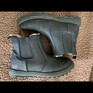 Fleece Lined Black Boots with Yellow Stitching